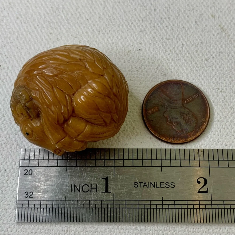 Vintage NETSUKE Carved Tagua Nut Ram Sheep Animal Carving Bead Figurine Japanese